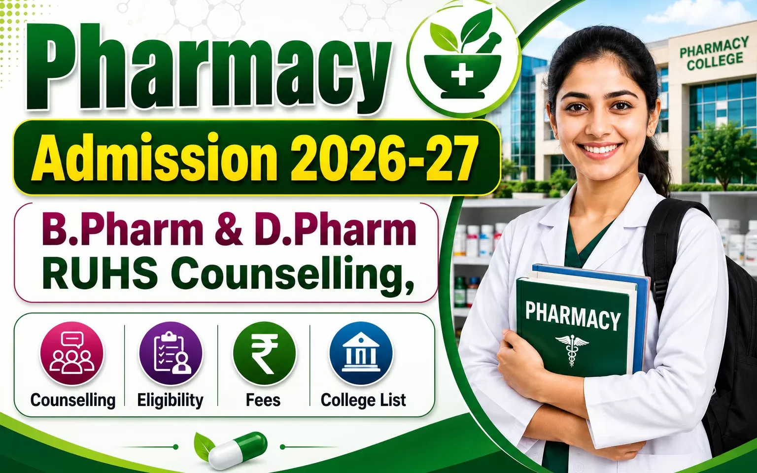 Pharmacy Admission 2026-27 Rajasthan B.Pharm D.Pharm RUHS CUET counselling eligibility and fees